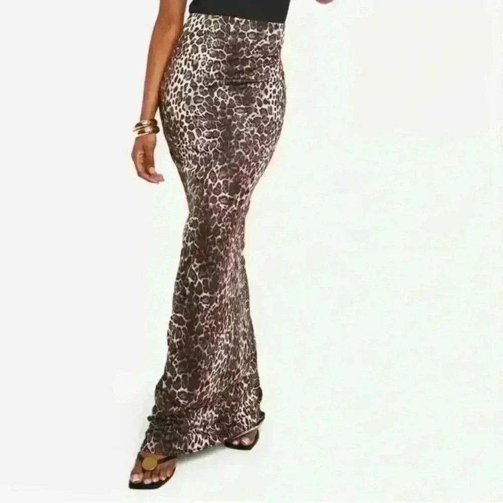 Boohoo Brown Leopard Print Maxi Skirt